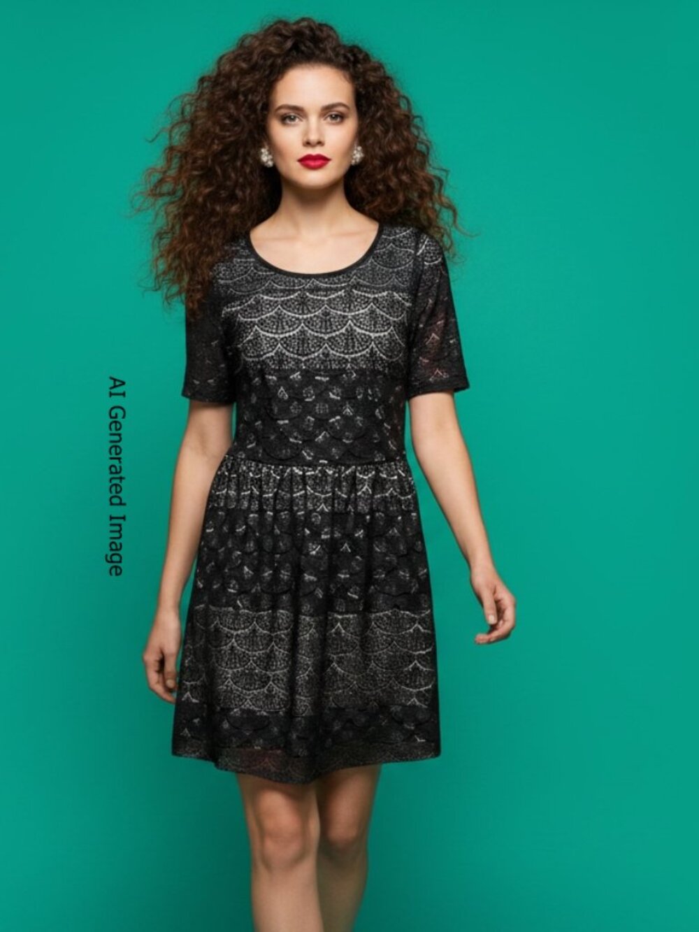 Maison Jules Black Lace Short Sleeve Mini Dress Size M Lined Fit Flare